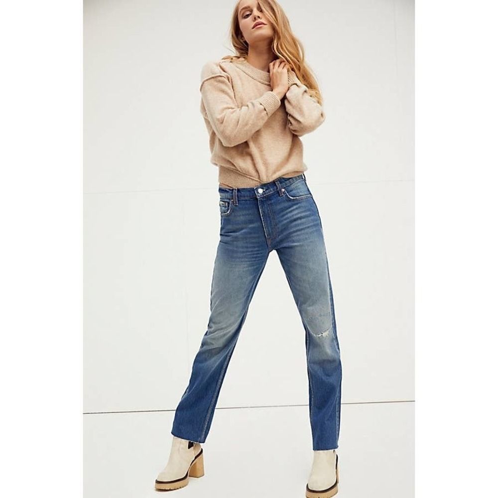 Free People Blue Straight Leg Jeans